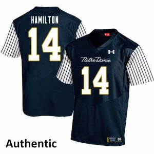 #14 Kyle Hamilton Notre Dame Men's Alternate Authentic Embroidery Jerseys Navy Blue