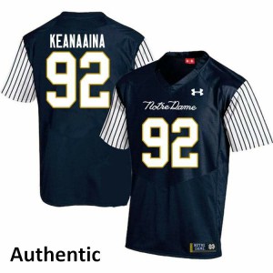 #92 Aidan Keanaaina Fighting Irish Men's Alternate Authentic University Jerseys Navy Blue