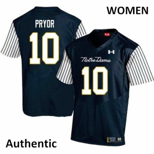 #10 Isaiah Pryor University of Notre Dame Women's Alternate Authentic Football Jerseys Navy Blue