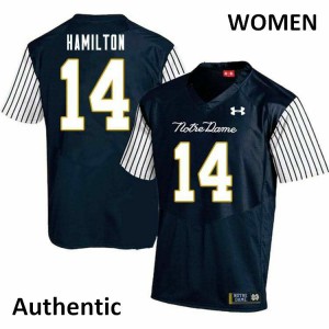 #14 Kyle Hamilton Notre Dame Women's Alternate Authentic Stitched Jersey Navy Blue