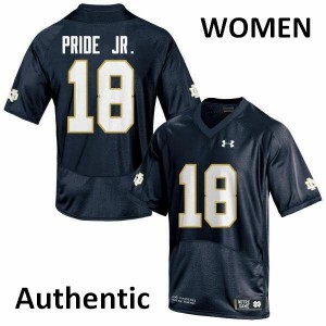 #18 Troy Pride Jr. Irish Women's Authentic Stitched Jerseys Navy Blue