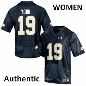 #19 Justin Yoon University of Notre Dame Women's Authentic High School Jersey Navy Blue