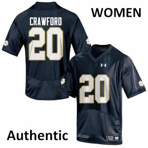 #20 Shaun Crawford UND Women's Authentic Player Jersey Navy Blue