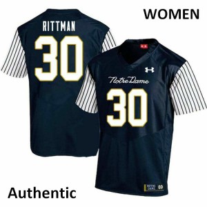 #30 Jake Rittman Fighting Irish Women's Alternate Authentic Player Jersey Navy Blue