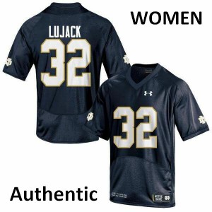 #32 Johnny Lujack UND Women's Authentic Player Jerseys Navy Blue
