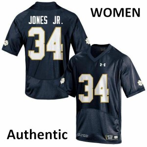 #34 Tony Jones Jr. Notre Dame Fighting Irish Women's Authentic Stitch Jersey Navy Blue