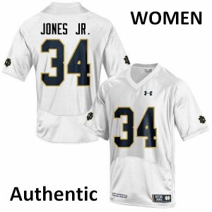#34 Tony Jones Jr. Irish Women's Authentic Football Jersey White