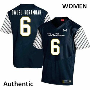 #6 Jeremiah Owusu-Koramoah University of Notre Dame Women's Alternate Authentic Stitch Jersey Navy Blue