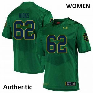 #62 Brennan Wicks Fighting Irish Women's Authentic NCAA Jersey Green