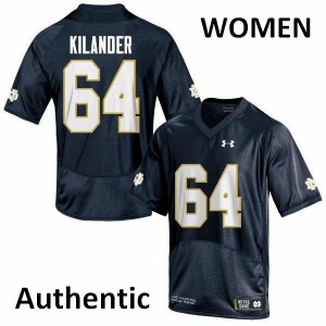 #64 Ryan Kilander Notre Dame Women's Authentic University Jersey Navy Blue