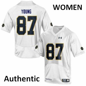 #87 Michael Young Notre Dame Fighting Irish Women's Authentic Football Jerseys White