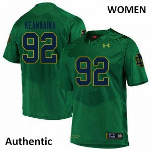 #92 Aidan Keanaaina Notre Dame Fighting Irish Women's Authentic Embroidery Jersey Green
