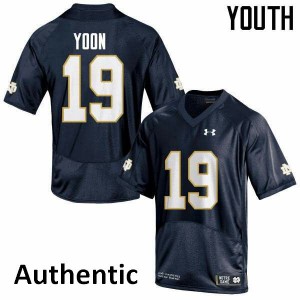 #19 Justin Yoon University of Notre Dame Youth Authentic Football Jerseys Navy Blue
