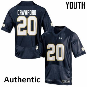 #20 Shaun Crawford UND Youth Authentic Football Jersey Navy Blue