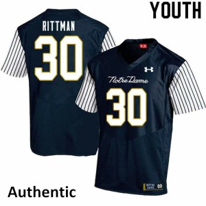 #30 Jake Rittman Fighting Irish Youth Alternate Authentic Official Jerseys Navy Blue