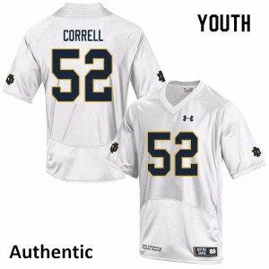 #52 Zeke Correll University of Notre Dame Youth Authentic NCAA Jersey White