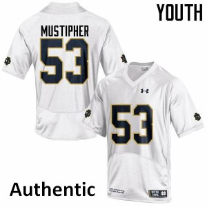 #53 Sam Mustipher Fighting Irish Youth Authentic Football Jersey White