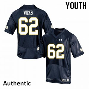 #62 Brennan Wicks University of Notre Dame Youth Authentic Football Jerseys Navy