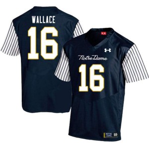 #16 KJ Wallace UND Men's Alternate Game Football Jersey Navy Blue