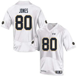 #80 Micah Jones Notre Dame Men's Game Stitch Jersey White
