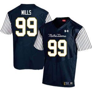 #99 Rylie Mills Notre Dame Men's Alternate Game Football Jersey Navy Blue