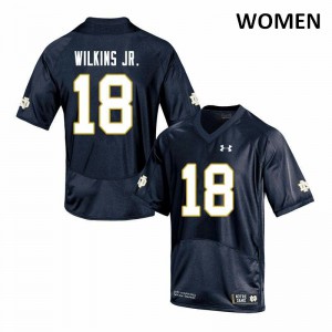 #18 Joe Wilkins Jr. Fighting Irish Women's Game Football Jerseys Navy