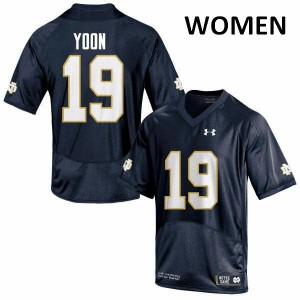 #19 Justin Yoon Notre Dame Women's Game Stitch Jersey Navy Blue
