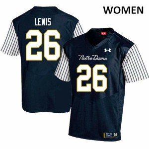 #26 Clarence Lewis Fighting Irish Women's Alternate Game Embroidery Jersey Navy Blue
