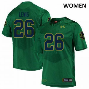 #26 Clarence Lewis UND Women's Game Football Jersey Green