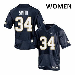 #34 Jahmir Smith University of Notre Dame Women's Game Football Jersey Navy