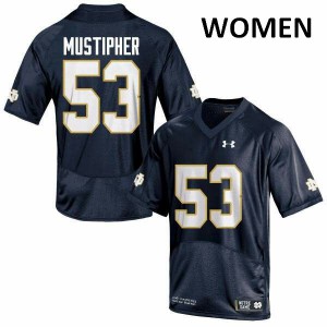 #53 Sam Mustipher University of Notre Dame Women's Game Official Jerseys Navy Blue