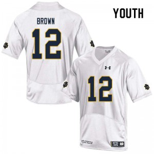 #12 DJ Brown Notre Dame Youth Game NCAA Jerseys White