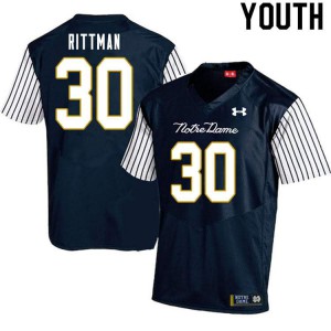 #30 Jake Rittman UND Youth Alternate Game Official Jersey Navy Blue