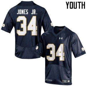 #34 Tony Jones Jr. Notre Dame Fighting Irish Youth Game Stitched Jersey Navy Blue
