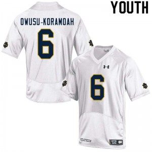 #6 Jeremiah Owusu-Koramoah University of Notre Dame Youth Game Football Jersey White