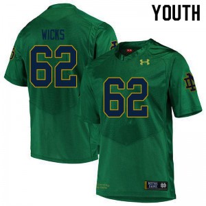 #62 Brennan Wicks University of Notre Dame Youth Game Player Jerseys Green